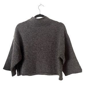 C/MEO Collective Grey Wool‎ Blend Mock Neck Oversized Bell Sleeve Sweater